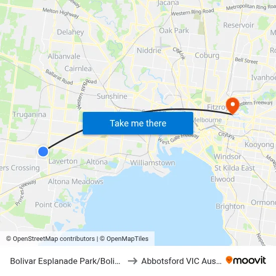 Bolivar Esplanade Park/Bolivar Esp to Abbotsford VIC Australia map