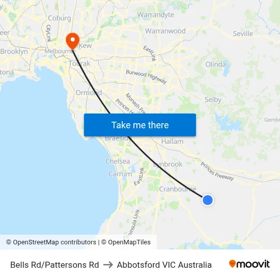 Bells Rd/Pattersons Rd to Abbotsford VIC Australia map