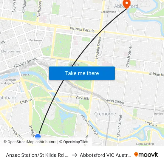 Anzac Station/St Kilda Rd #20 to Abbotsford VIC Australia map