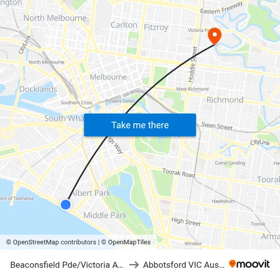 Beaconsfield Pde/Victoria Ave #32 to Abbotsford VIC Australia map