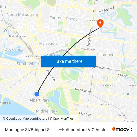 Montague St/Bridport St #28 to Abbotsford VIC Australia map
