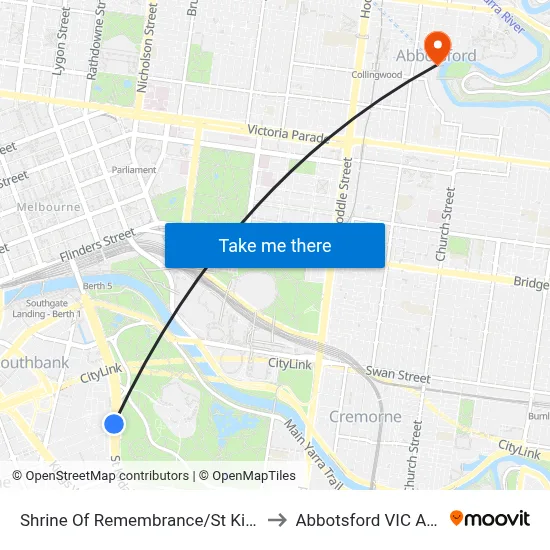 Shrine Of Remembrance/St Kilda Rd #19 to Abbotsford VIC Australia map