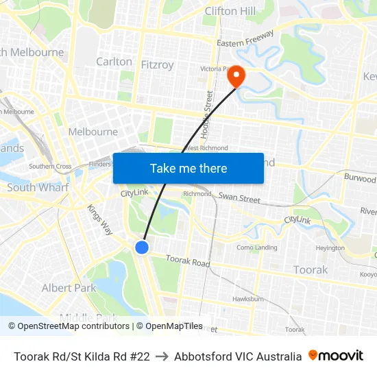 Toorak Rd/St Kilda Rd #22 to Abbotsford VIC Australia map