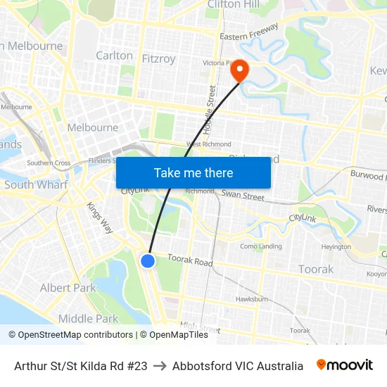 Arthur St/St Kilda Rd #23 to Abbotsford VIC Australia map