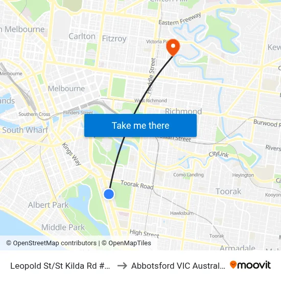 Leopold St/St Kilda Rd #24 to Abbotsford VIC Australia map