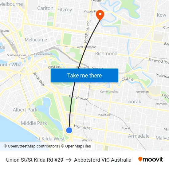 Union St/St Kilda Rd #29 to Abbotsford VIC Australia map