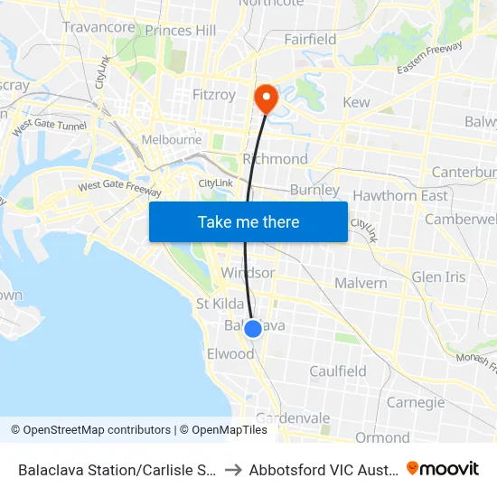 Balaclava Station/Carlisle St #38 to Abbotsford VIC Australia map