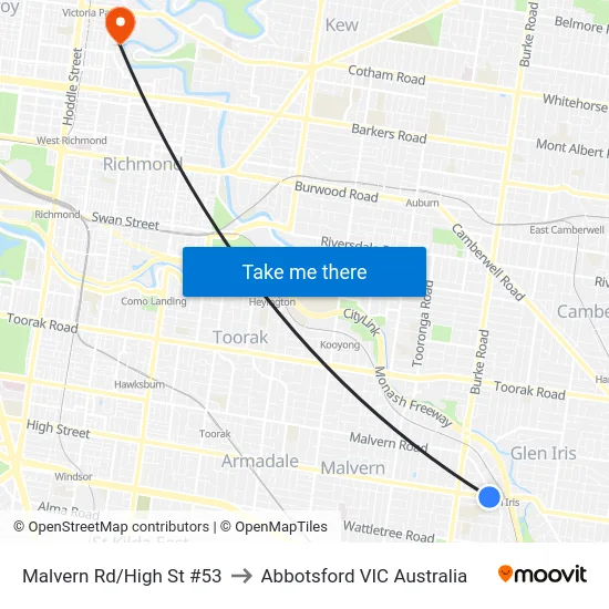 Malvern Rd/High St #53 to Abbotsford VIC Australia map