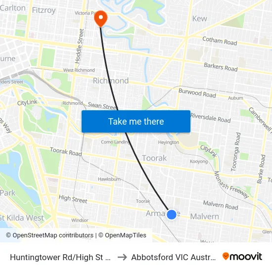 Huntingtower Rd/High St #42 to Abbotsford VIC Australia map