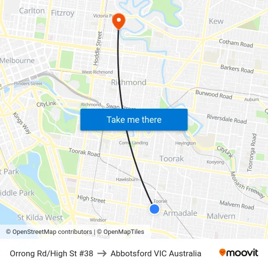 Orrong Rd/High St #38 to Abbotsford VIC Australia map
