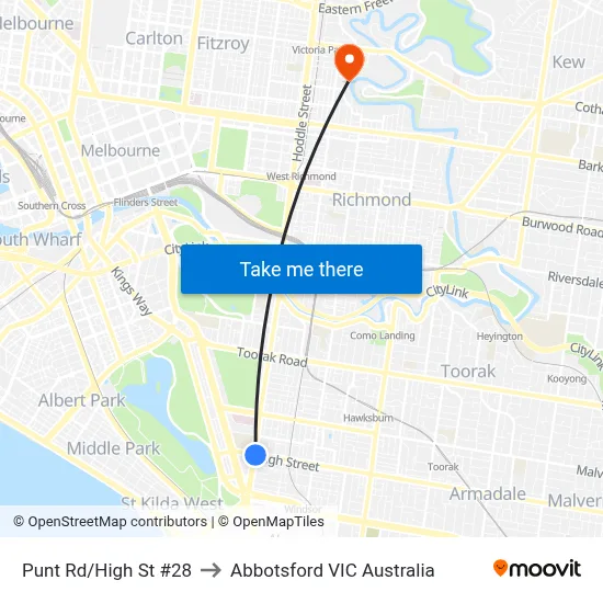Punt Rd/High St #28 to Abbotsford VIC Australia map