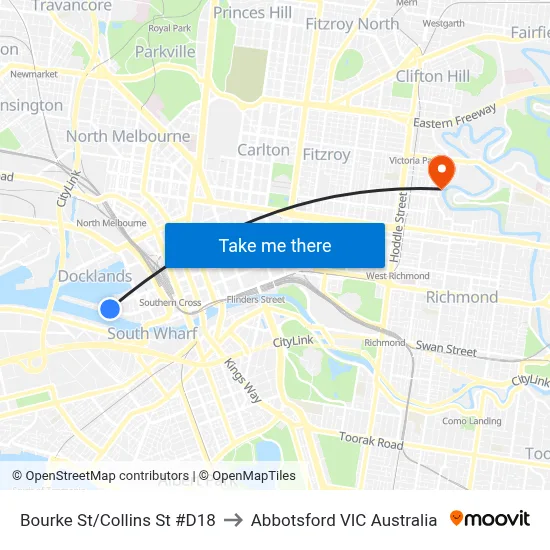 Bourke St/Collins St #D18 to Abbotsford VIC Australia map