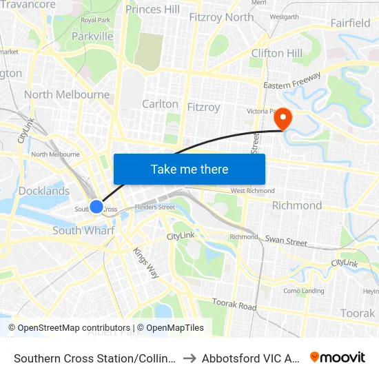 Southern Cross Station/Collins St #D14 to Abbotsford VIC Australia map