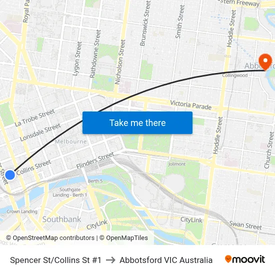 Spencer St/Collins St #1 to Abbotsford VIC Australia map