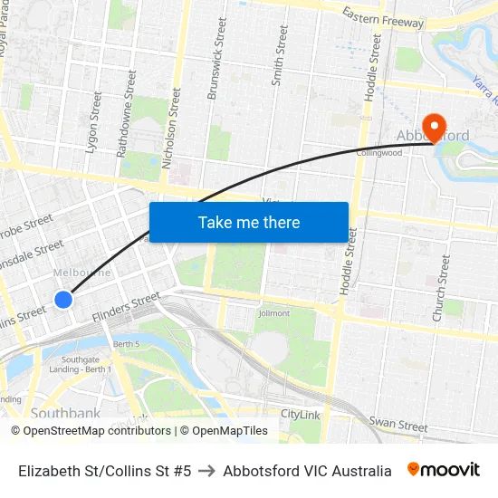 Elizabeth St/Collins St #5 to Abbotsford VIC Australia map