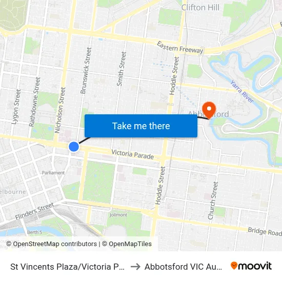 St Vincents Plaza/Victoria Pde #12 to Abbotsford VIC Australia map