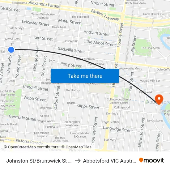 Johnston St/Brunswick St #16 to Abbotsford VIC Australia map