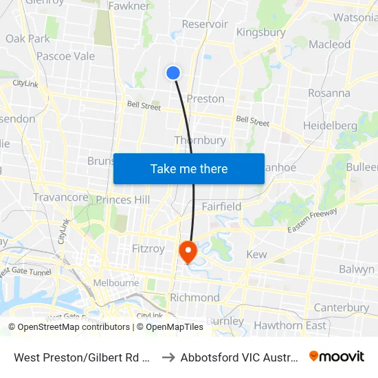 West Preston/Gilbert Rd #47 to Abbotsford VIC Australia map