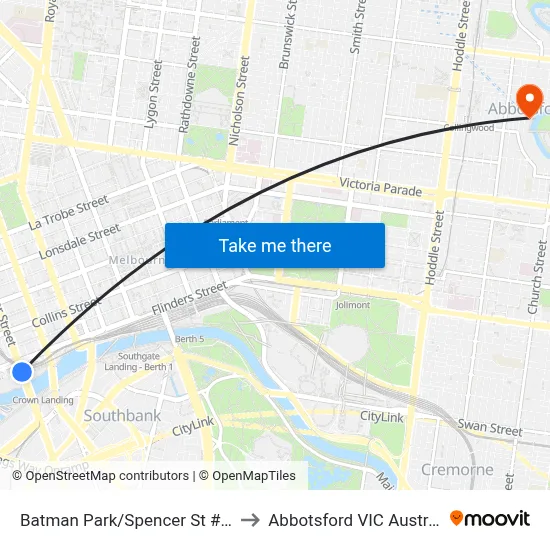Batman Park/Spencer St #124 to Abbotsford VIC Australia map