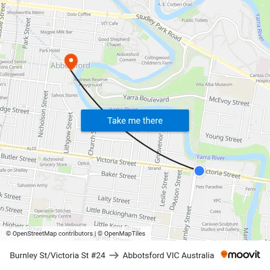 Burnley St/Victoria St #24 to Abbotsford VIC Australia map