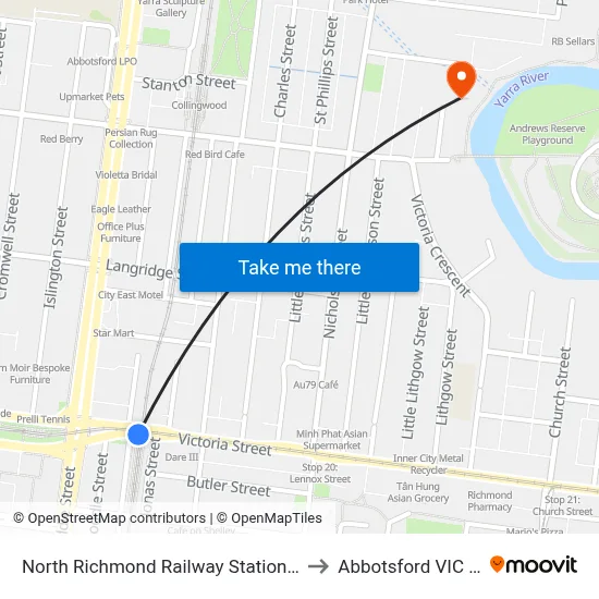 North Richmond Railway Station/Victoria St #19 to Abbotsford VIC Australia map