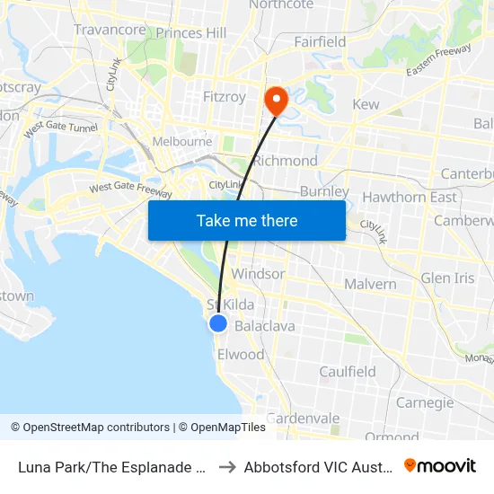 Luna Park/The Esplanade #138 to Abbotsford VIC Australia map