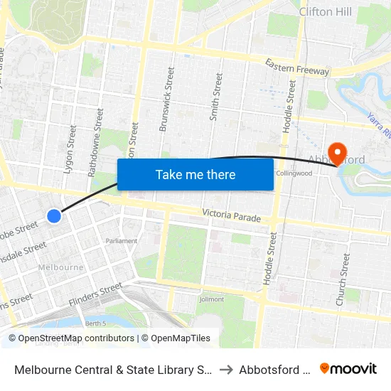 Melbourne Central & State Library Stations/La Trobe St (Melb... #6 to Abbotsford VIC Australia map