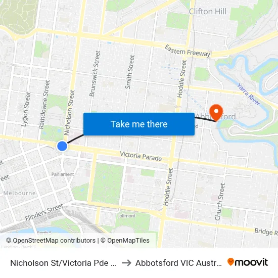 Nicholson St/Victoria Pde #10 to Abbotsford VIC Australia map
