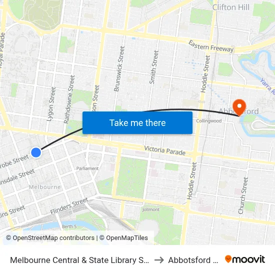 Melbourne Central & State Library Stations/La Trobe St (Melb... #6 to Abbotsford VIC Australia map