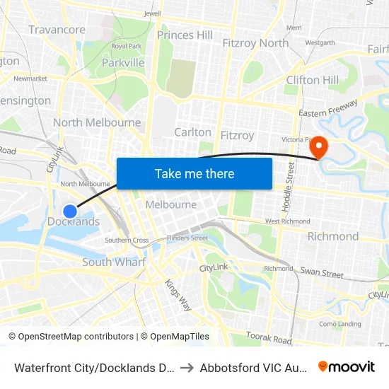 Waterfront City/Docklands Dr #D11 to Abbotsford VIC Australia map