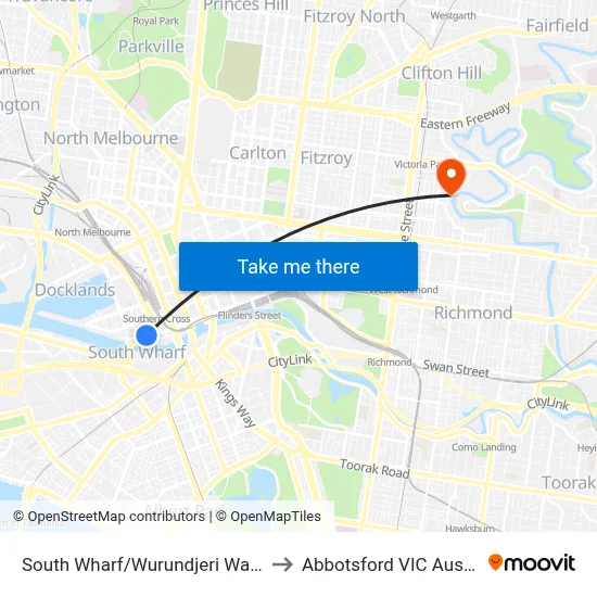 South Wharf/Wurundjeri Way #D5 to Abbotsford VIC Australia map