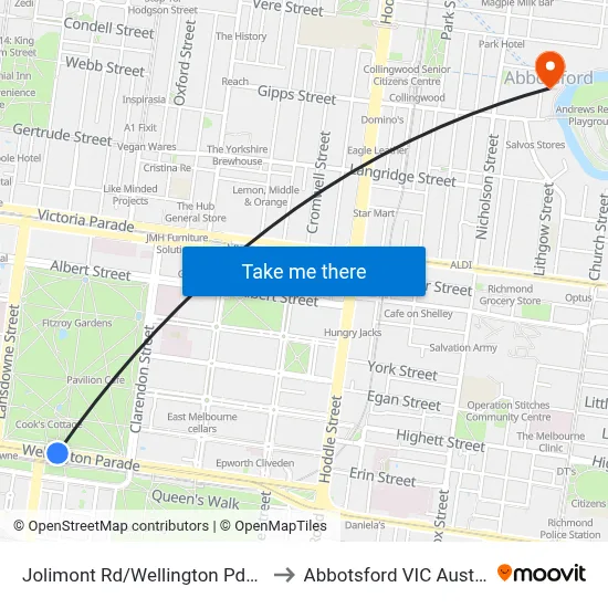 Jolimont Rd/Wellington Pde #10 to Abbotsford VIC Australia map