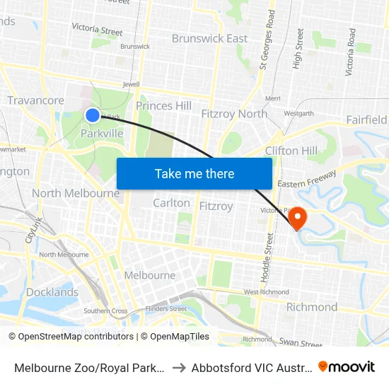 Melbourne Zoo/Royal Park #26 to Abbotsford VIC Australia map