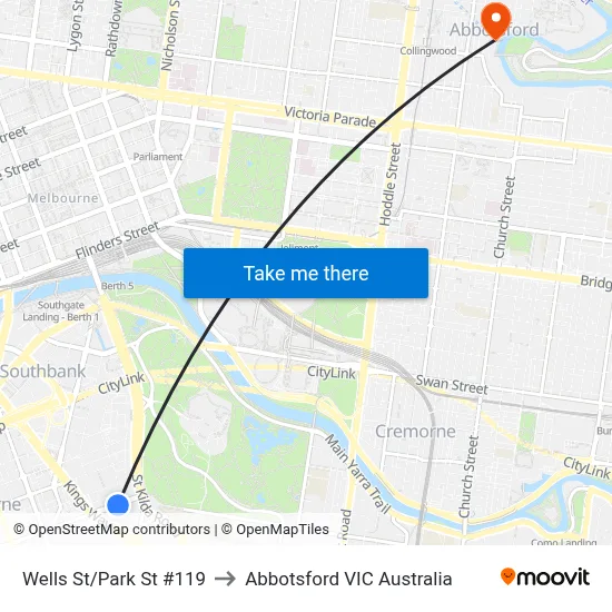 Wells St/Park St #119 to Abbotsford VIC Australia map