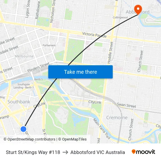 Sturt St/Kings Way #118 to Abbotsford VIC Australia map