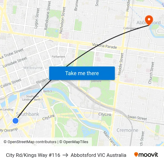 City Rd/Kings Way #116 to Abbotsford VIC Australia map