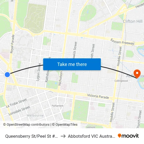 Queensberry St/Peel St #11 to Abbotsford VIC Australia map
