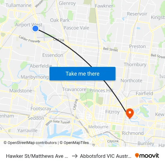 Hawker St/Matthews Ave #57 to Abbotsford VIC Australia map