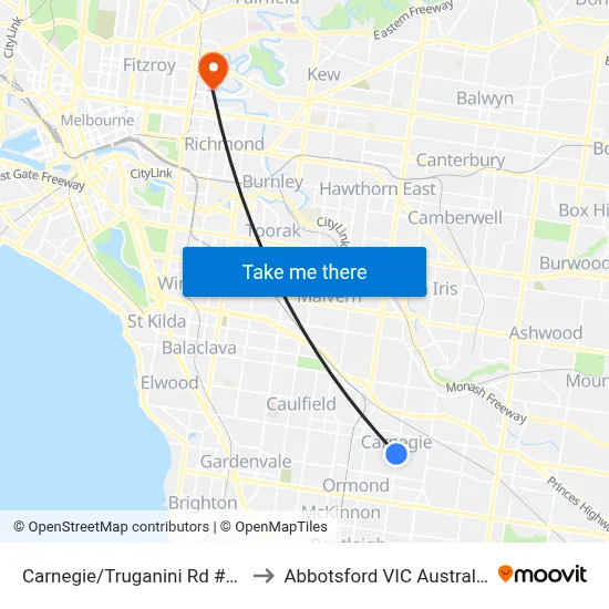 Carnegie/Truganini Rd #68 to Abbotsford VIC Australia map