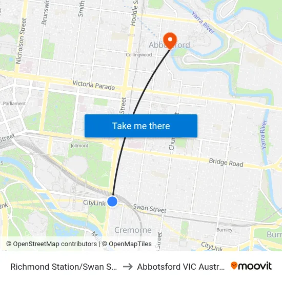 Richmond Station/Swan St #8 to Abbotsford VIC Australia map