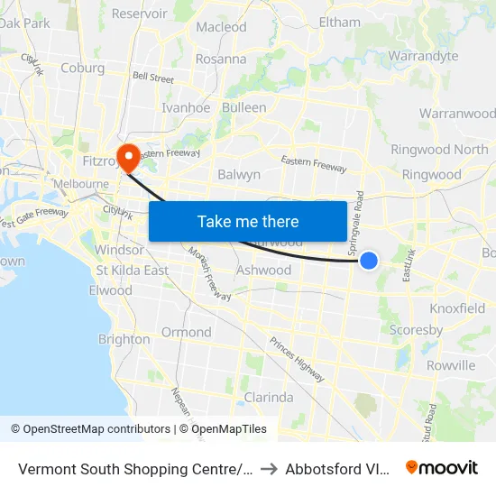 Vermont South Shopping Centre/Burwood Hwy #75 to Abbotsford VIC Australia map
