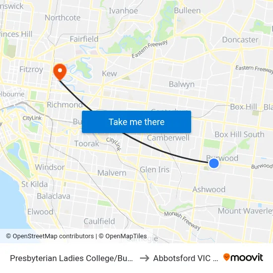 Presbyterian Ladies College/Burwood Hwy #61 to Abbotsford VIC Australia map