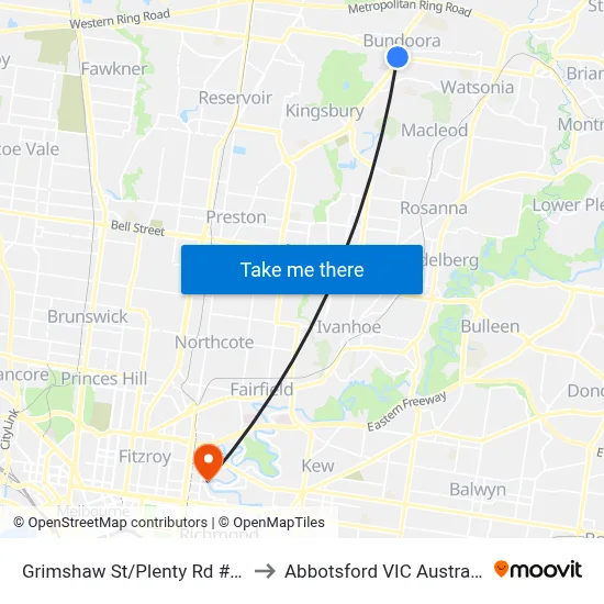 Grimshaw St/Plenty Rd #65 to Abbotsford VIC Australia map