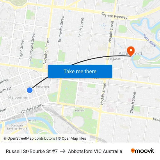 Russell St/Bourke St #7 to Abbotsford VIC Australia map