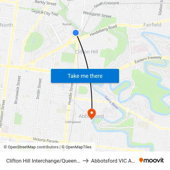 Clifton Hill Interchange/Queens Pde #25 to Abbotsford VIC Australia map