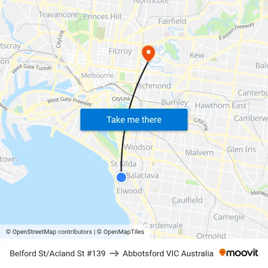 Belford St/Acland St #139 to Abbotsford VIC Australia map