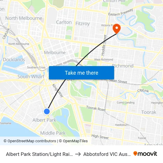 Albert Park Station/Light Rail #128 to Abbotsford VIC Australia map