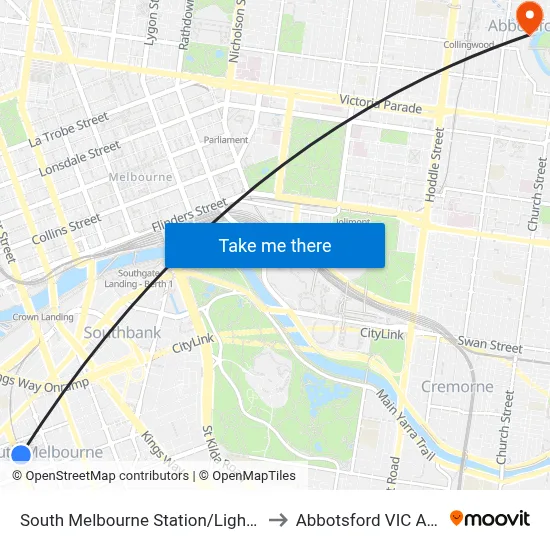 South Melbourne Station/Light Rail #127 to Abbotsford VIC Australia map
