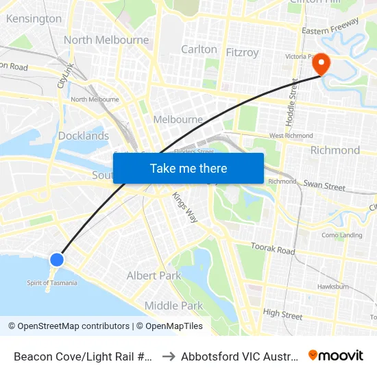 Beacon Cove/Light Rail #129 to Abbotsford VIC Australia map