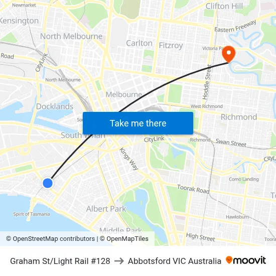 Graham St/Light Rail #128 to Abbotsford VIC Australia map